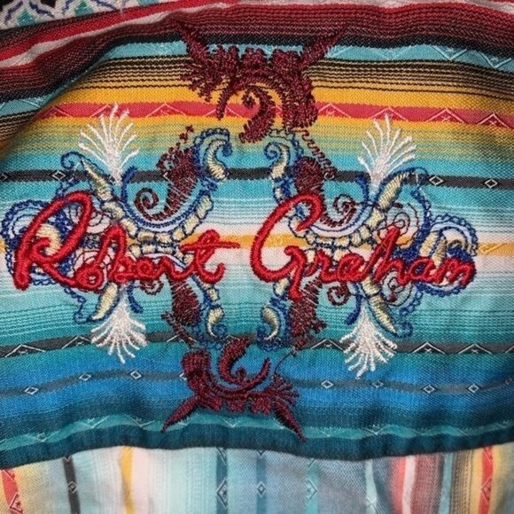 Robert Graham Mens Multicolor Striped Long Sleeve Shirt Size 2X - Picture 2 of 7